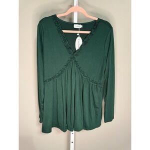 Coolme Green Boho Babydoll Long Sleeve Top L NWT Cottagecore Soft Girl Romantic